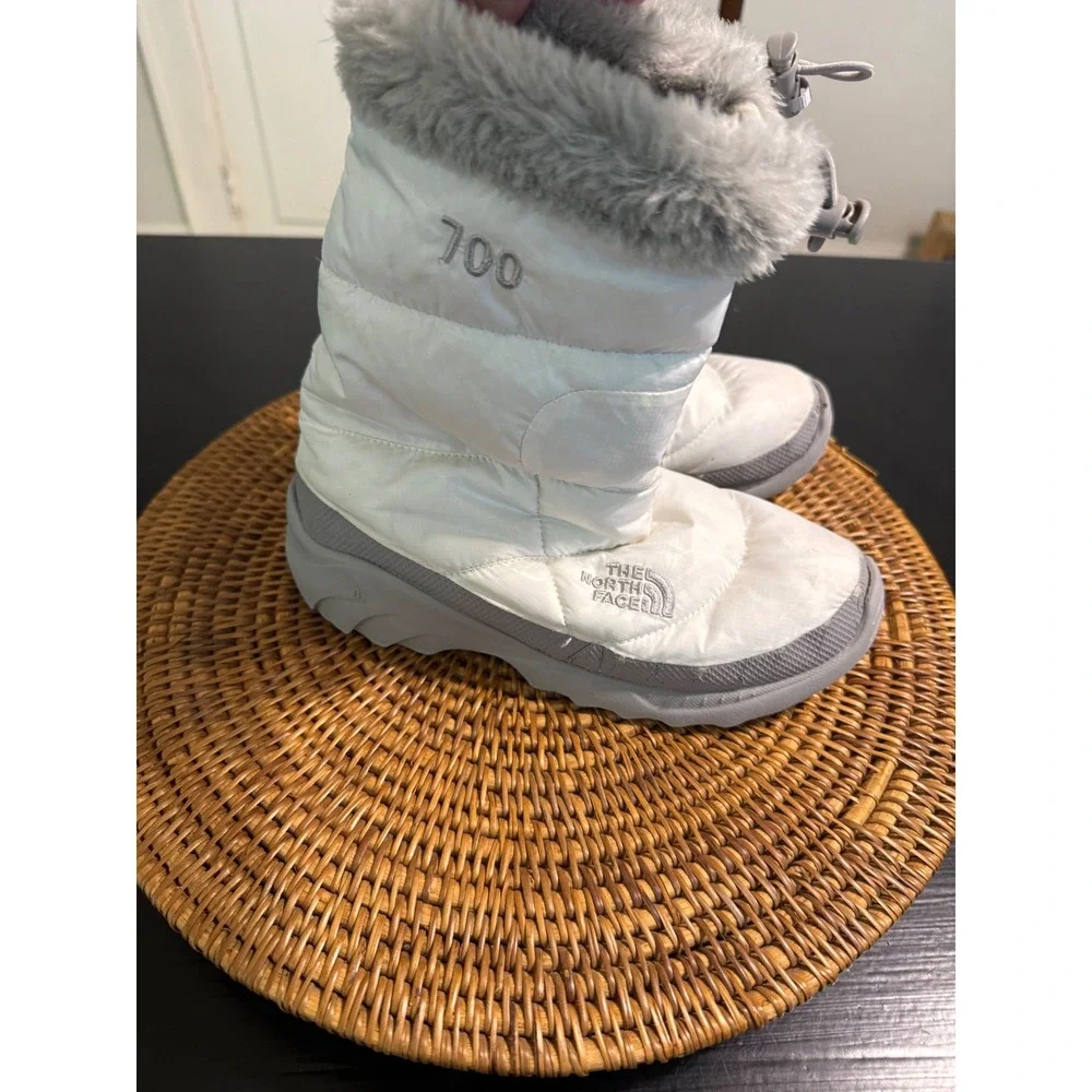 The North Face Nuptse 700 Down Winter Boots White Faux Fur Trim Puffer Boots